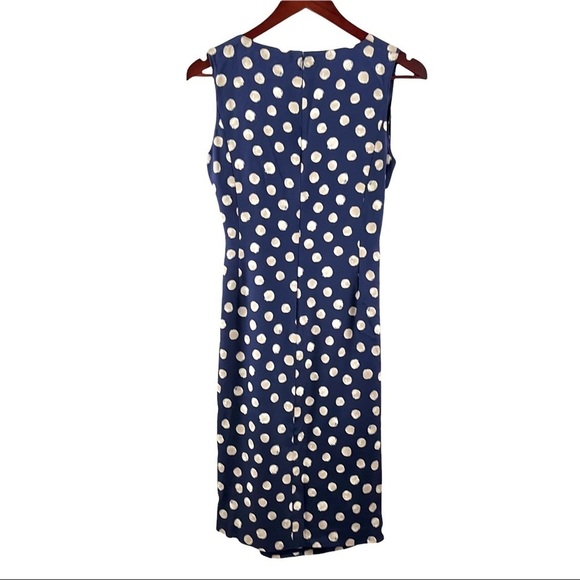 ST. JOHN Sleeveless Faux Wrap Silk Polka Dot Dress - Picture 8 of 13